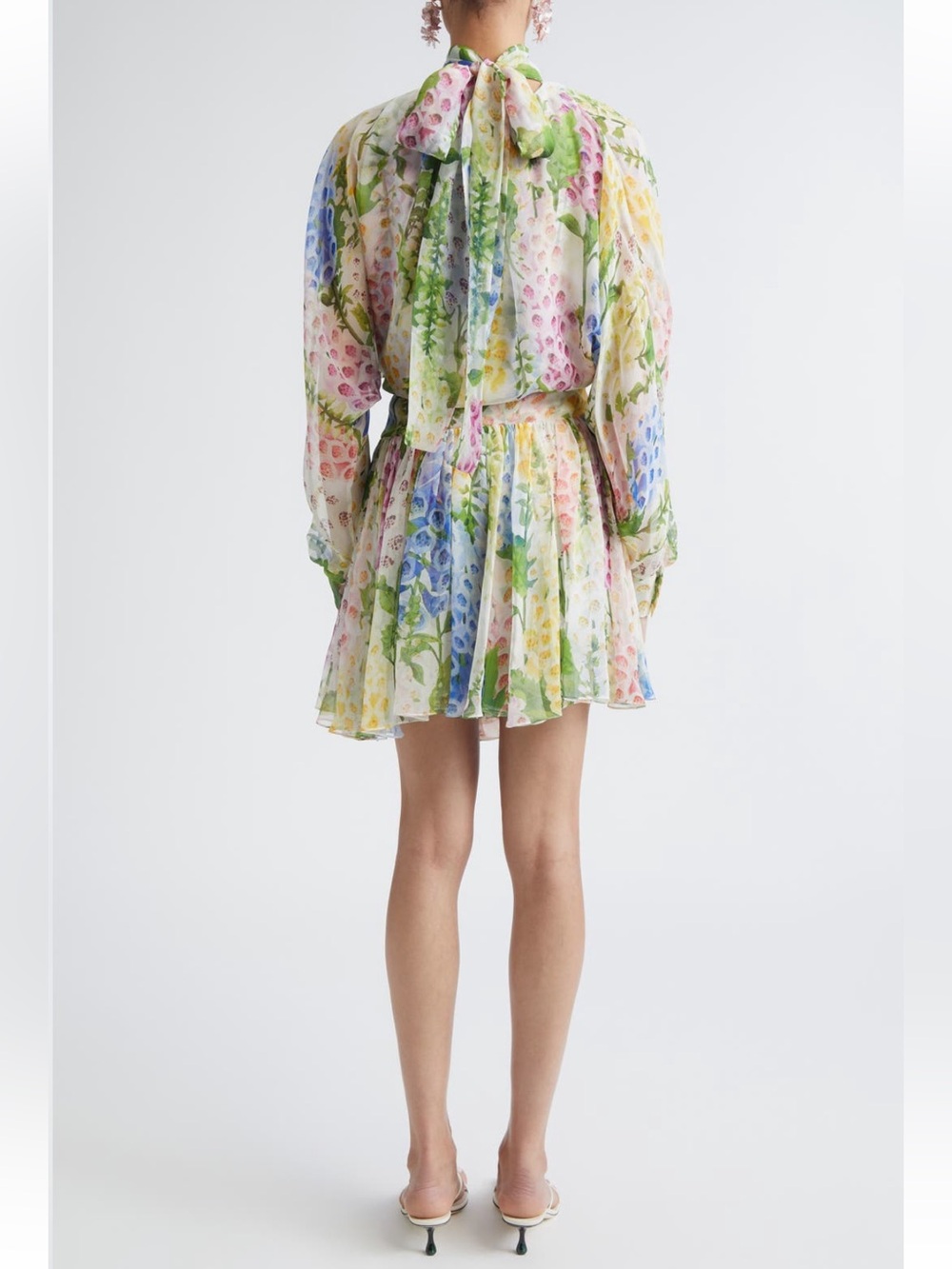 Oscar de la Renta Foxglove Long Sleeve Silk Chiffon Dress - Picture 4 of 7